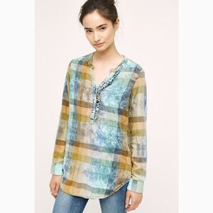 Anthro Isabella Sinclair plaid ruffle henley